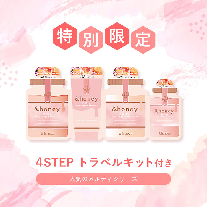 & HONEY Winnie the Pooh Limited Design 2023 & Honey Melty Moist Repair Limited Pair Set [Shampoo Body/Treatment Main Unit / 4step Travel Kit] Swell Care