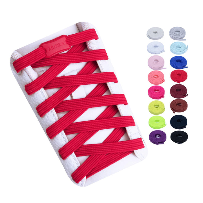 Booyckiy No Tie Elastic Shoelaces for Kids, Adults and Elderly - 16 Colors (41in(105cm) 2 Pair, Red