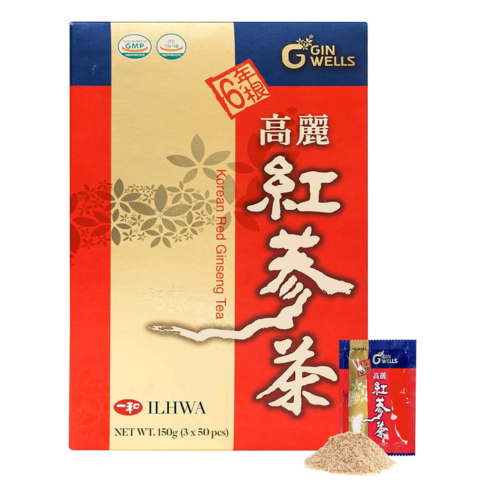 ILHWA Korean Red Ginseng Tea (150g, 0.11oz X 50 sachets) - 6 Years Ginseng Granulated. High Ginsenoside Rg1+Rb1+Rg3