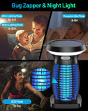 Solar Bug Zapper Outdoor, Mosquito Zapper Indoor Outdoor, Electric Fly Zapper with Camping Lantern, Waterproof Mosquito Traps, Cordless Mosquito Killer Lamp for Patio, Backyard, Home, Balcony