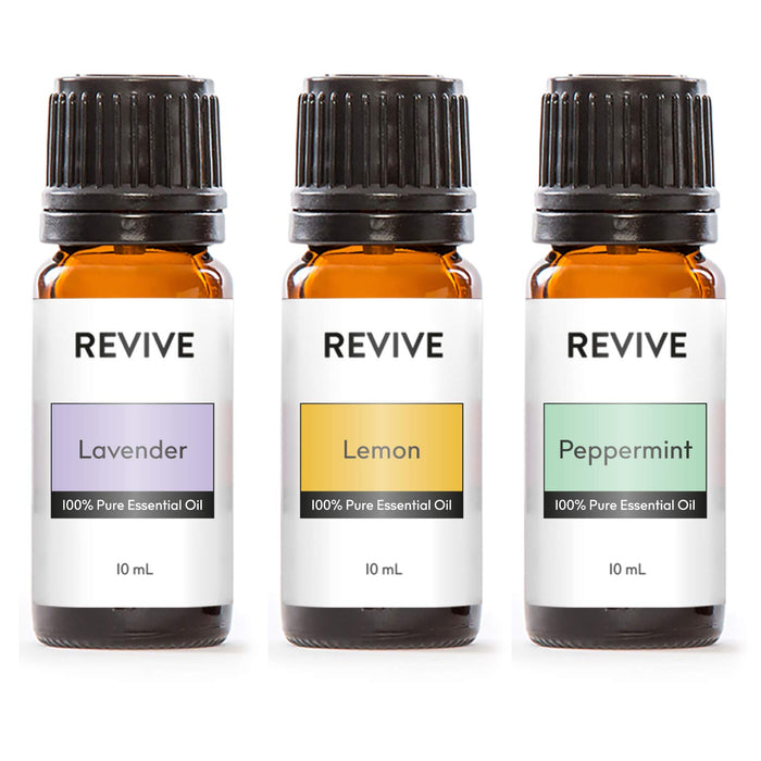 Top 3 Essential Oils Kit by Revive Essential Oils -100% Pure Therapeutic Grade, for Diffuser, Humidifier, Massage, Aromatherapy, Skin & Hair Care - Cruelty Free - Unrefined Oils with No Fillers