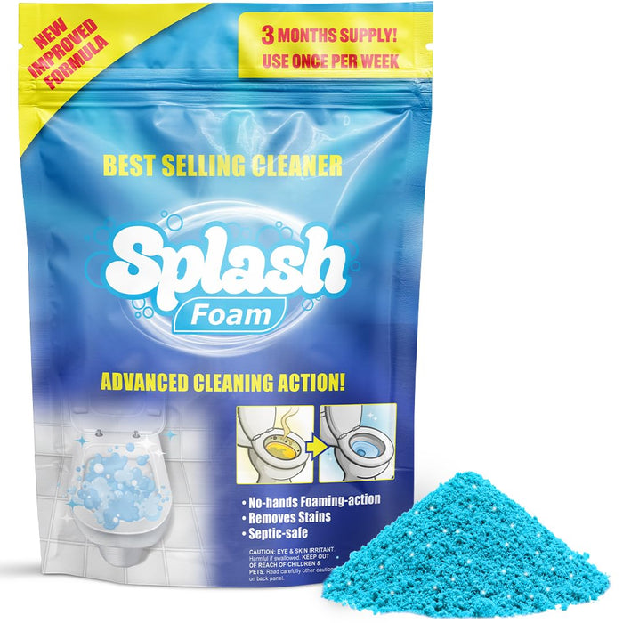 Splash Foam Toilet Cleaner - Self Activating Miracle Powder for Toilet Bowl Cleaning, 12 Ounce (Pack of 1)