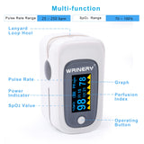 WRINERY Fingertip Pulse Oximeter, Oxygen Saturation Monitor, O2 Saturation Monitor, OLED Portable Oximetry with Batteries, Lanyard (Gray-White)