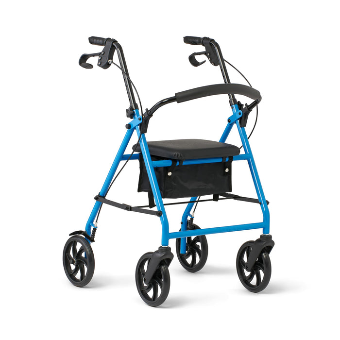 Medline Standard Steel Folding Rollator Adult Walker with 8" Wheels, Supports up to 350 lbs, Light Blue