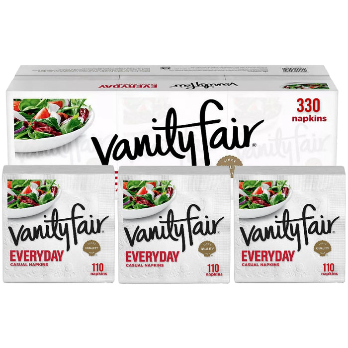 ONDAGO Vanity Fair Everyday Paper Napkins - 110 2-Ply Disposable Napkins (Pack of 3) - 330 Total