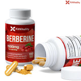 FitVitality Premium Berberine Supplement, 1500mg Berberine Per Serving, 150 Capsules, 100% Pure, Support Immune System Function, Non-GMO, Gluten-Free