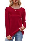 Womens Blouses Dressy Casual Long Sleeve Tops Christmas Sweaters Lightweight Pleated Fall Sweaters for Leggings Red 2XL