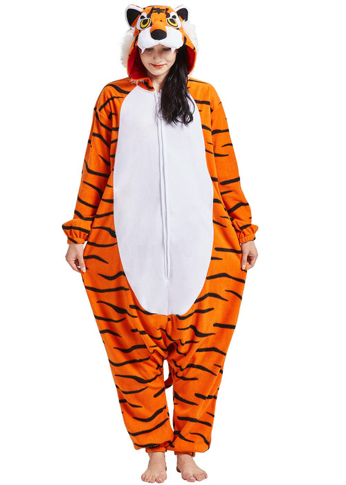 DarkCom Onesie Christmas Pajamas Adult Animal Halloween Costume Cosplay Tiger One Piece Unisex Homewear Polar Fleece Sleepwear Medium