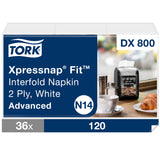 Tork Xpressnap Fit White Dispenser Napkin N14, Compostable 2-ply, 36 packs x 120 napkins, DX800