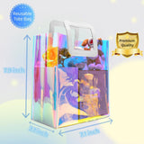 Caleihd 12PCS Holographic Clear Gift Bags with Tissue Paper, 7.9 * 7.1 * 3.9 inch Gift Bags with Handles,Treat Bags Goody Bags,for Christmas, Birthday Party, Weeding Gift Bags Party Supplies