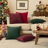 MIULEE Pack of 2 Christmas Wine Red Couch Throw Pillow Covers 18x18 Inch Soft Chenille Pillow Covers for Sofa Living Room Solid Dyed Pillow Cases