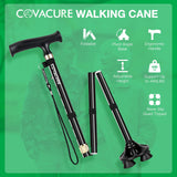 COVACURE Walking Cane for Men & Women -[Seniors Friendly]- Foldable, Adjustable Walking Canes with Heavy Duty Pivot Large Base, Aluminum Alloy Walking Stick with Carry Bag for Seniors & Adults