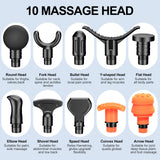 RAEMAO Massage Gun Deep Tissue, Back Massage Gun for Athletes for Pain Relief Attaching 10 PCS Specialized Replacement Heads, Percussion Massager with 10 Speeds & LED Screen, Silver