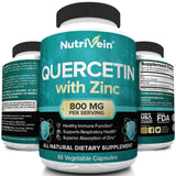 Nutrivein Quercetin 800mg with Zinc - Plant Pigment Flavonoid - Immune System Booster - 30 Day Supply (60 Capsules, 2 Daily)