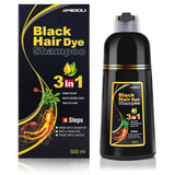 KINGMING Black Hair Dye Shampoo for Gray Hair 3 in 1 - Champu Con Tinte Para Canas- Herbal Ingredients Instant Color Shampoo Hair Dye for Women & Men 100% Coverage Shampoo 500ml【Black】