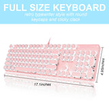 YSCP Typewriter Style Mechanical Gaming Keyboard LED Backlit Wired with Blue Switch Retro Round Keycap 104 Keys Keyboard (Pink 104Keys LED)