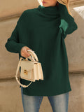 LILLUSORY Women's Green Christmas Turtleneck Oversized Tunic Sweaters 2024 Trendy Casual Long Batwing Pullover Sweater Tops