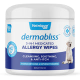 Dermabliss Dog Allergy Itch Relief - Chews, Medicated Hydrocortisone Anti-Itch Spray, Wipes & Omega Immune Treats - Vet Recommended for Allergies & Immunity… (50ct, 3-in-1 Allergy Wipes)