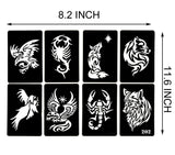 Kotbs 4 Sheets Temporary Tattoo Stencils, 32pcs Animal Patterns Henna Tattoo Stencil Kit Temporary Glitter Airbrush Tattoo Stencils Arabian Tattoo Stickers for Face Body Paint Art