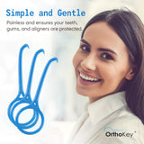 OrthoKey Clear Aligner Removal Tool - Dental Grade Invisalign Remover for Invisible Braces, Retainers, and Aligners, Blue (4-Pack)