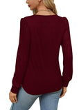 Womens Tops Dressy Casual Long Sleeve Shirts Fall Outfits 2024 Trendy Pleated Tunic Christmas Blouses Soft Wine Red L