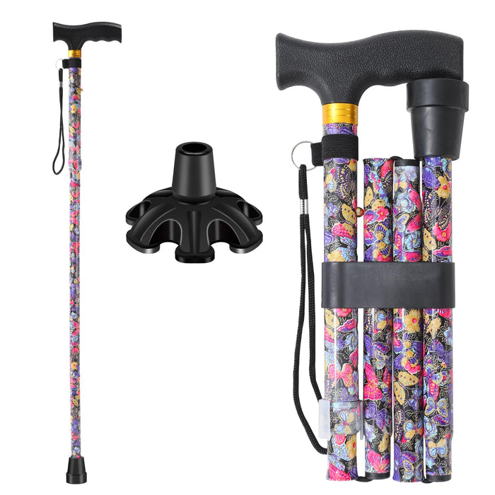 Walking Cane PANZHENG Cane for Man/Woman | Mobility & Daily Living Aids | 5-Level Height Adjustable Walking Stick | Comfortable Plastic T-Handle Portable Walking Stick Folding Cane