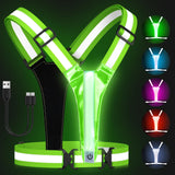 Zacro LED Reflective Vest Running Gear, 5 Lights Colors High Visibility Reflective Running Gear Rechargeable Light Up Running Vest for Walking Running Cycling, Adjustable for Men Women Kids (Green)