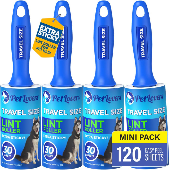 PetLovers Mini Lint Rollers for Travel 4 Pack - Small Sized Lint Removers for Easy Portability, Great for Pet Hair and Debri Pickup
