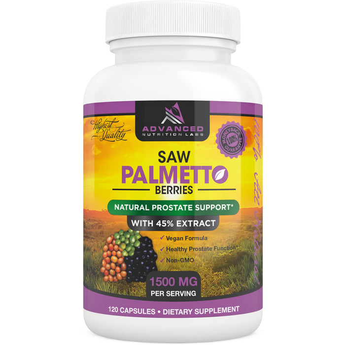 Advanced Nutrition Labs Saw Palmetto, 1500 mg, 120 Capsules, Plus Extract for Women and Men