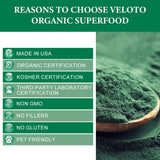 VELOTO Spirulina Powder Organic, Organic Spirulina Superfood Powder, Natural Antioxidants & Vitamins Supplement, Pure Vegan Protein for Immune Support, Non-GMO. Gluten-Free, 1 Pound (16 Ounce)