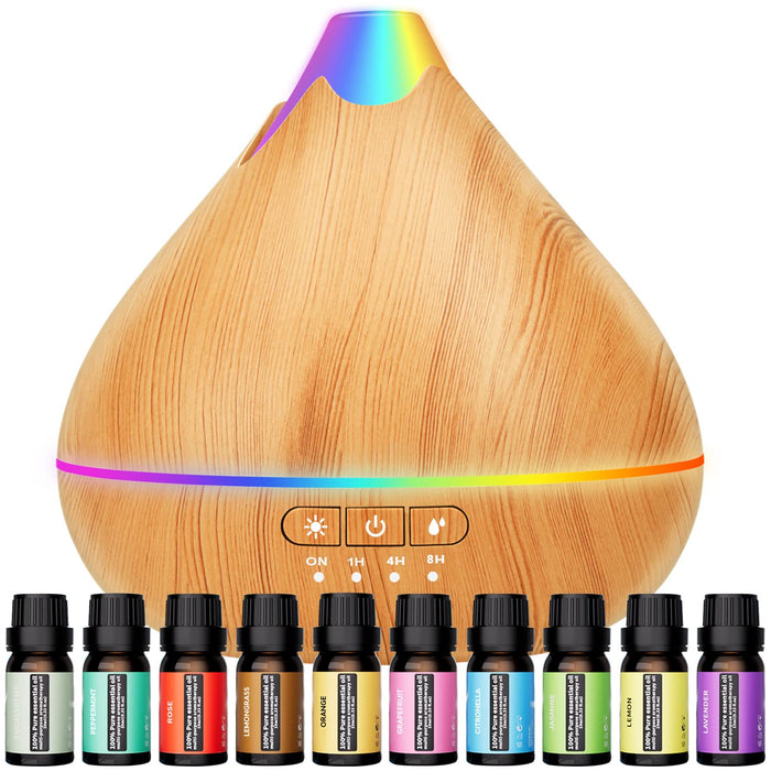 Essential Oil Diffusers 550ml Diffuser,10 Essential Oils Diffuser Gift Set,Advanced Ceramic Ultrasonic Technology Aromatherapy Diffusers Auto Shut-Off for 15 Ambient Light Settings（Yellow）