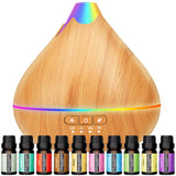 Essential Oil Diffusers 550ml Diffuser,10 Essential Oils Diffuser Gift Set,Advanced Ceramic Ultrasonic Technology Aromatherapy Diffusers Auto Shut-Off for 15 Ambient Light Settings（Yellow）