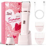 Bikini Trimmer for Women - Painless Electric Razors for Silk Skin,Cordless Body Shaver for Trip,Replaceable Lady Facial Razor, IPX7 Waterproof&Easy Cleaning, Ceramic Blade, USB Charge Dock Pink