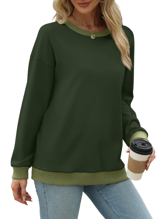 Saloogoe Womens Tops Trendy 2024 Long Sleeve Loose Fit Sweatshirts Sweaters Christmas Green XL