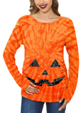 Halloween Womens Pregnant Maternity Pregnancy Costume Family Loose Wrap Shirts Jack O' Lantern Pumpkin Face Tie dye XL