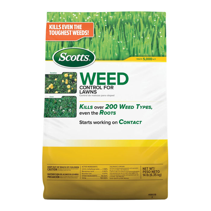 Scotts Weed Control for Lawns, Weed Killer, Kills Over 200 Weed Types Including Dandelion and Clover, 5,000 sq. ft, 14 lbs, Yellow