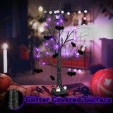 PEIDUO Halloween Decorations, 2FT Black Halloween Tree with 24 Purple Lights and 8 Bat Ornaments, Light up Halloween Decorations with Timer for Indoor Home Desk Table Decor Battery Powered