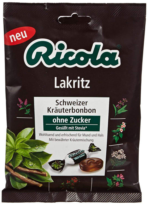Ricola Licorice/ Lakritz Sugarfree Swiss herbal Bonbon (3 Bags each 75g) - fresh from Germany
