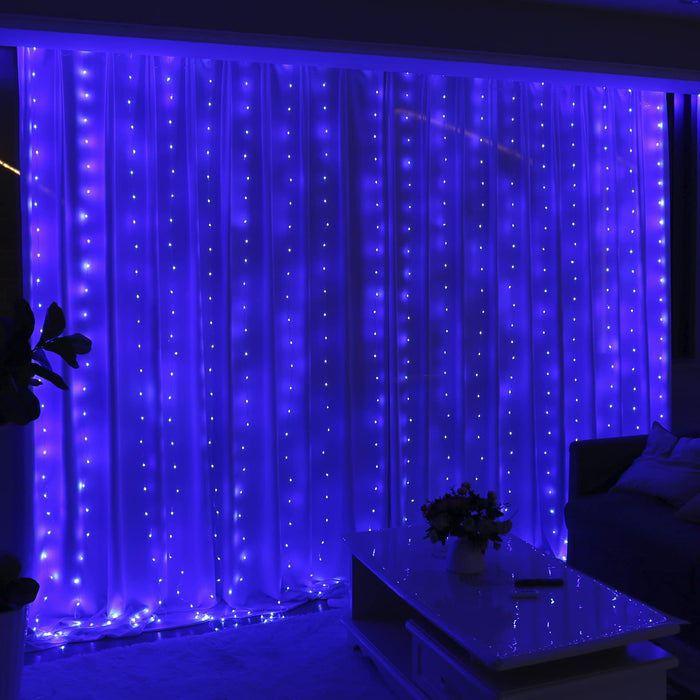 HXWEIYE 300LED Fairy Blue Curtain Lights for Bedroom, 3mx3m 8 Modes USB Plug in Window Christmas Led String Hanging Lights with Remote for backdrop Wedding Party Home Garden Outdoor Indoor