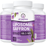 Liposomal Saffron Supplements 88.5 mg, Maximum Absorption, 100% Pure Saffron Extract Capsules for Mood, Energy, Vision & Focus - 60 Vegan Capsules