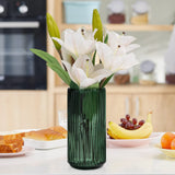 TIMEFOTO Flower Vase 7.5 inch Green Thickened Glass Vase for Bookshelf,Dinner Table,Indoor Office Desktop,Meeting Room,Bathroom,Countertop,Home Christmas Day Decoration