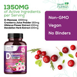 D-Mannose & Cranberry Extract 1350mg Advanced Formula, Fast-Acting Natural Urinary Tract Health Support for Women & Men, Flush Impurities in Urinary Tract & Bladder, Non-GMO, Vegan - 120 Capsules