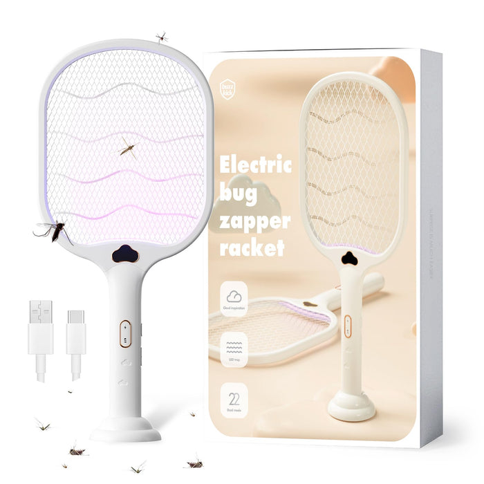 BUZZKICK Electric Fly Swatter Racket 3500V Bug Zapper Racket Dual Modes Mosquito Killer with Purple Mosquito Light Rechargeable for Indoor Home Office Backyard Patio Camping