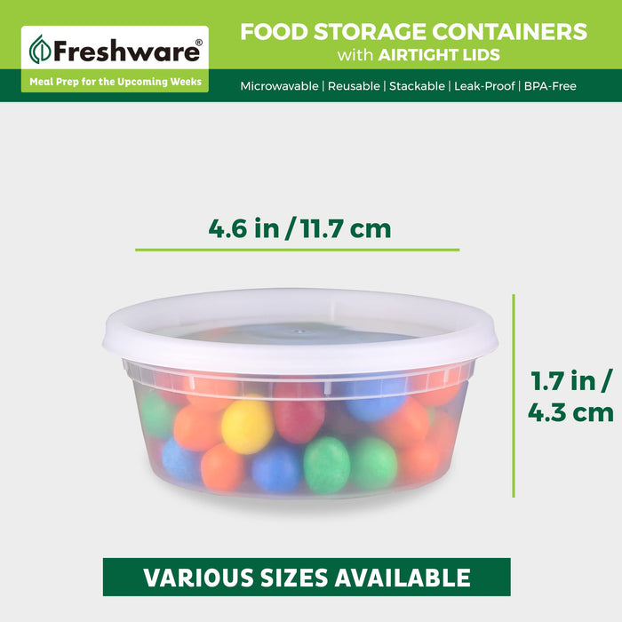 Freshware Food Storage Containers [50 Set] 8 oz Plastic Deli Containers with Lids, Slime, Soup, Meal Prep Containers | BPA Free | Stackable | Leakproof | Microwave/Dishwasher/Freezer Safe