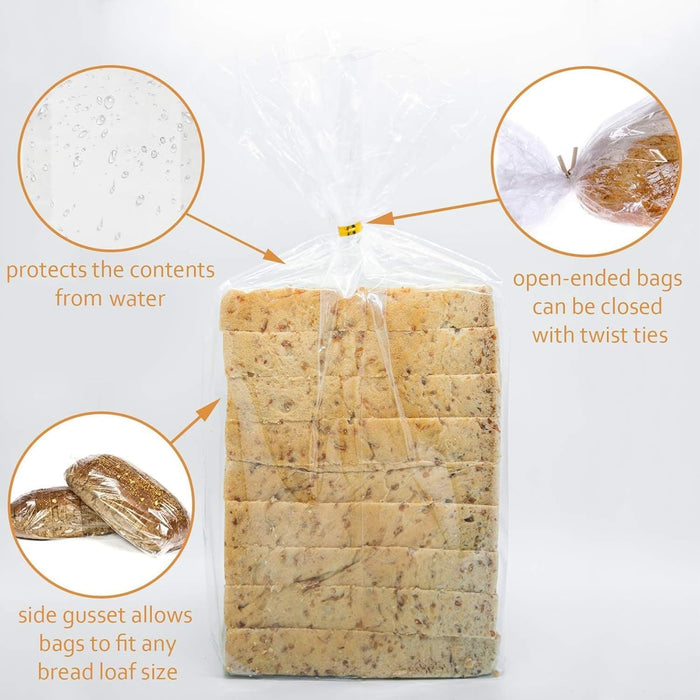 Large Bread Poly Bags,100 Pcs 22x6x10 Inch Bread Loaf Packing Bags with 100 Twist Ties,Clear Thick Gusseted Grocery Bakery Bags (Extra Large-22x6x10)