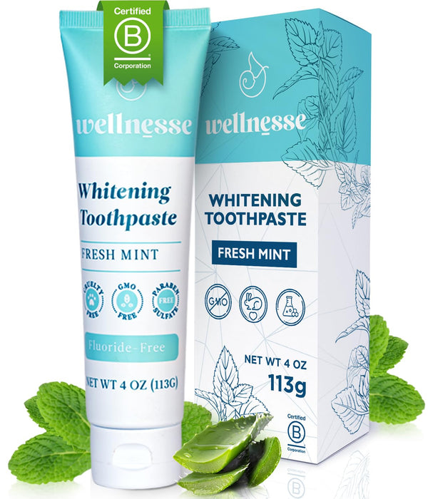 Wellnesse Whitening Hydroxyapatite Toothpaste with Xylitol - Remineralizing and Sensitivity Relief - Fluoride Free Toothpaste with Natural Ingredients - Remineralization Natural Toothpaste