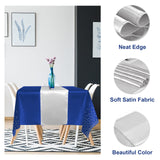 8Pack Disposable Plastic Tablecloths and Satin Table Runner Set Blue and Silver Dot Tablecloth Silver Satin Table Runner for Wedding Birthday Baby Shower Anniversary Christmas New Year Party Supplies