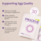 Proceive® MAX Women - Fertility Supplement for Conception - Pregnancy Vitamins for Women Trying to Conceive - Zinc, Folic Acid, Vitamin D - 30 Sachets (1 Month Supply) - Vegan