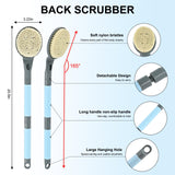 Back Scrubber Anti Slip for Shower, 21.7” Detachable Back Bath Brush for Shower, Back Scrubber, Exfoliation and Improved Skin Health for Elderly with Limited Arm Movement, Disabled (21.7” Grey)