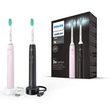 PHILIPS Sonicare 3100 Series Sonic Electric Toothbrush (Dual Pack) with Pressure Sensor and BrushSync Replacement Reminder, Black and Sugar Rose (Model HX3675/15)